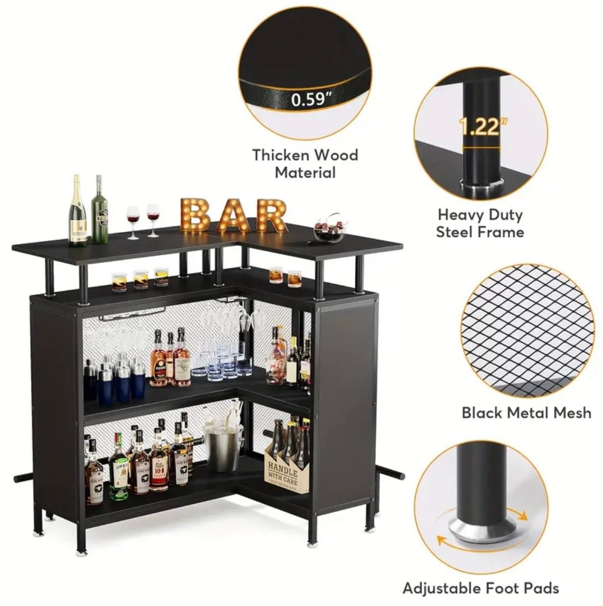 2-Tier L-Shaped Home Bar