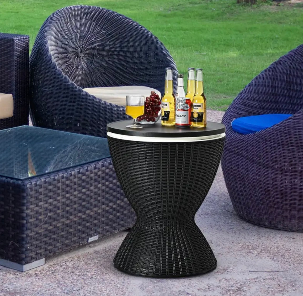 8-Gallon| Rattan Cooler Bar Table with Adjustable Ice Bucket