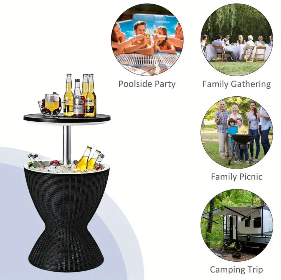 8-Gallon| Rattan Cooler Bar Table with Adjustable Ice Bucket