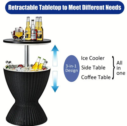 8-Gallon| Rattan Cooler Bar Table with Adjustable Ice Bucket