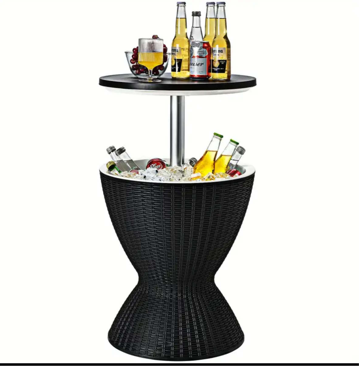 8-Gallon| Rattan Cooler Bar Table with Adjustable Ice Bucket